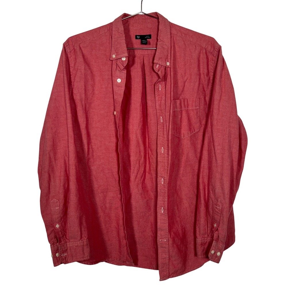 Gap Mens Slim Fit Oxford Shirt Red Long Sleeve Button Down Cotton‎ Large